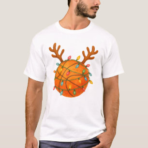 Basketball Reindeer Christmas Lights Funny Sport T-Shirt