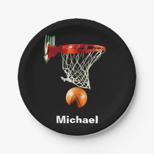 Basketball Replace with Your Name Paper Plate