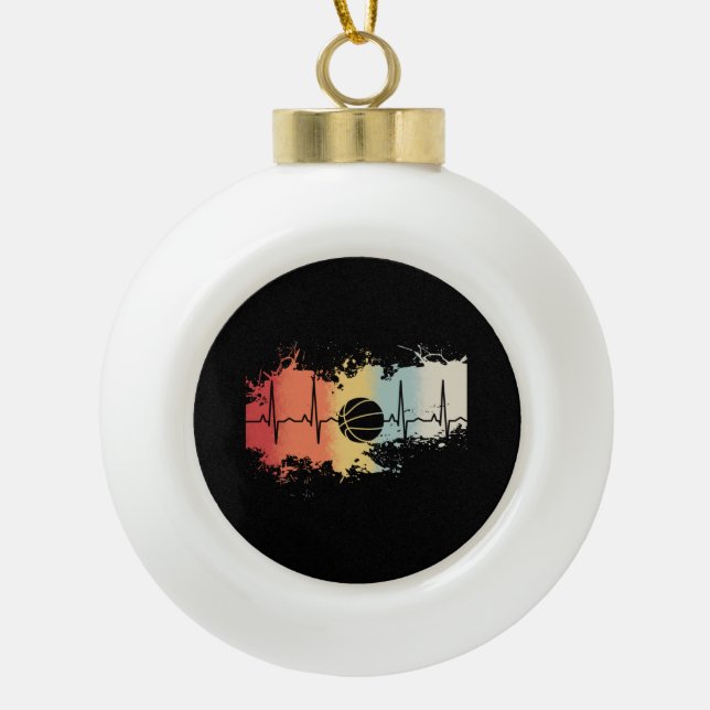 Basketball Retro Vintage Ceramic Ball Christmas Ornament (Front)