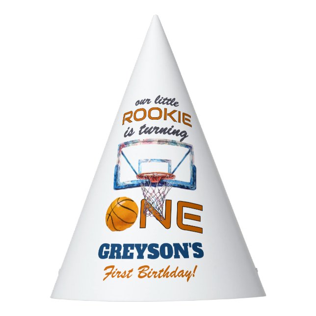 Basketball Rookie Of The Year First Birthday Party Hat (Front)