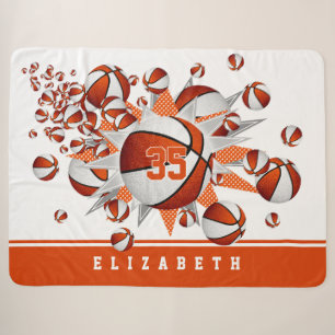 basketball room decor girls sports star orange sherpa blanket