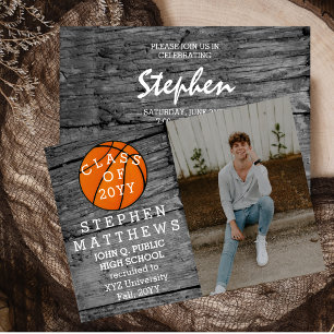 Basketball Rustic Photo Graduation Faire-part