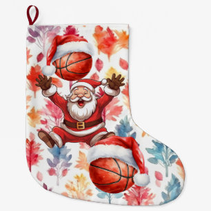 Basketball Santa Claus is playing Christmas Large Christmas Stocking