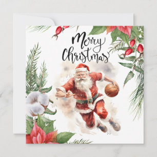 Basketball Santa Claus is playing with Christmas   Card