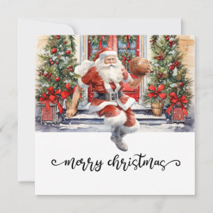Basketball Santa Claus is playing with Christmas   Card