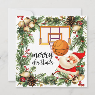 Basketball Santa Claus is playing with Christmas   Card