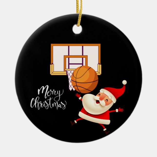 Basketball Santa Claus is playing with Christmas   Ceramic Ornament (Front)
