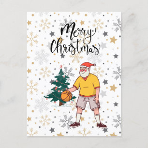 Basketball Santa Claus is playing with Christmas Holiday Postcard
