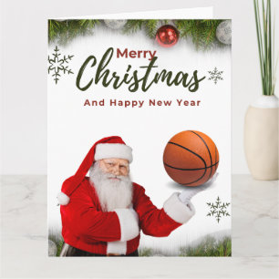 Basketball Santa Claus Merry Christmas New Year Card