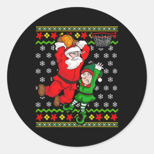 Basketball Santa Claus Slam Dunk Elf Ugly Christma Classic Round Sticker