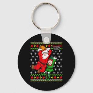 Basketball Santa Claus Slam Dunk Elf Ugly Christma Keychain