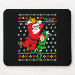 Basketball Santa Claus Slam Dunk Elf Ugly Christma Mouse Pad