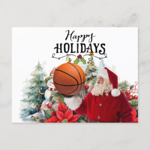 Basketball Santa Claus with Snowman for Christmas  Holiday Postcard