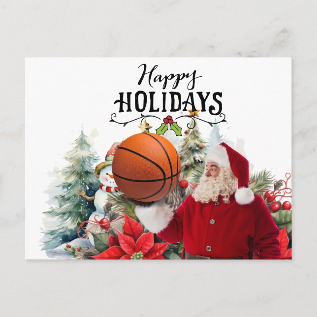 Basketball Santa Claus with Snowman for Christmas  Holiday Postcard (Front)