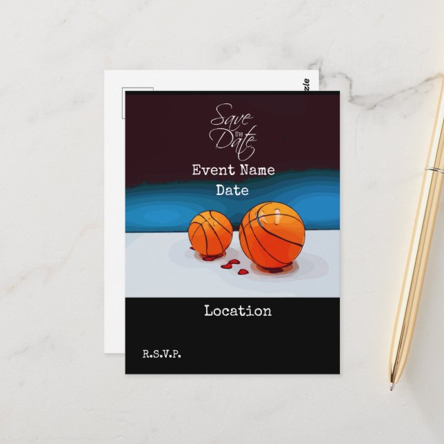 Basketball Save the Date for Party Invitation  Postcard (Front/Back In Situ)