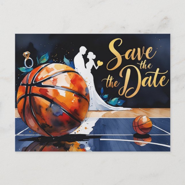 Basketball Save the Date Wedding Invitation Postcard (Front)
