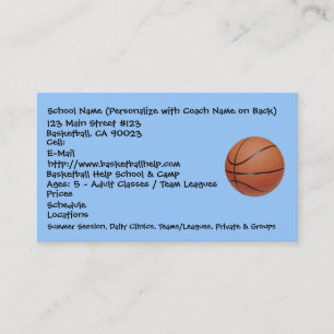 Basketball, School Name (Personalize with Coach... Business Card