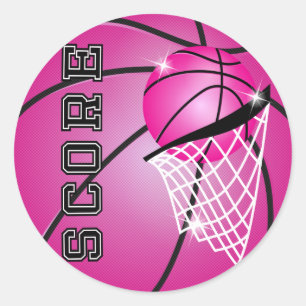 Basketball Score in Pink Classic Round Sticker