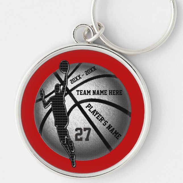 Basketball Senior Gifts Personalized, Team Colours Keychain (Front)