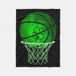 Basketball Shamrock Lucky Clover Irish St Patrick' Fleece Blanket