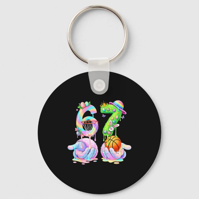 Basketball six seven 67 easter bunny funny 67 meme keychain (Front)