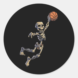 Basketball Skeleton Halloween Men Boys Basketball  Classic Round Sticker