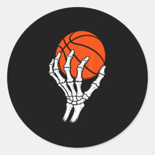 Basketball skeleton hand holding basketball classic round sticker