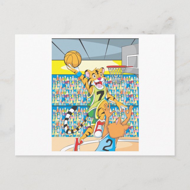 Basketball Slam Dunk by Tiger, Guarded by a Fox Postcard (Front)