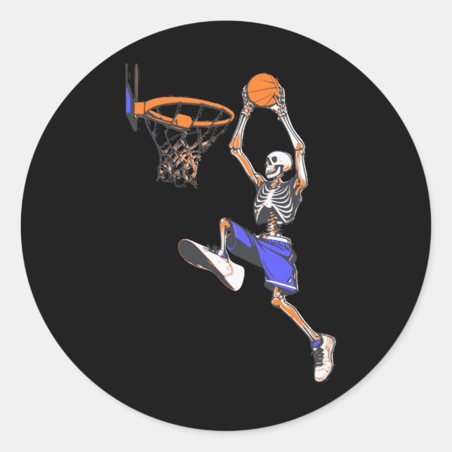 Basketball Slam Dunk Skeleton Halloween  Classic Round Sticker (Front)