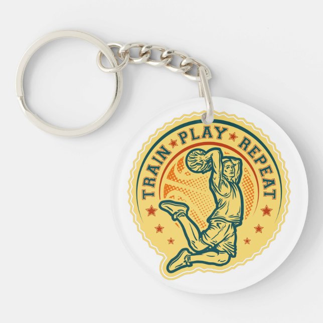 Basketball Slam Dunk Vintage Design Keychain (Front)