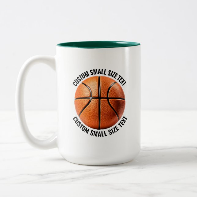 Basketball & Small Text HUNTER GREEN 15oz Custom Two-Tone Coffee Mug (Left)