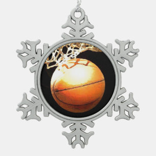 Basketball Snowflake Pewter Christmas Ornament