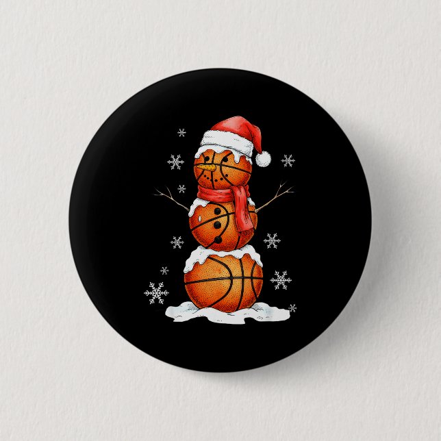 Basketball Snowman Christmas Holiday Srts Xmas Paj 2 Inch Round Button (Front)