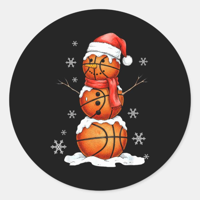 Basketball Snowman Christmas Holiday Srts Xmas Paj Classic Round Sticker (Front)
