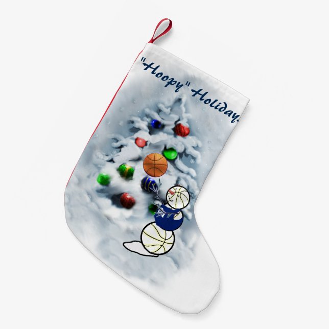 Basketball Snowman Christmas Small Christmas Stocking (Front (Hanging))