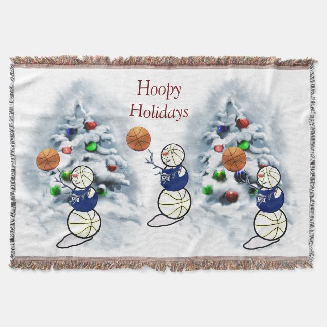 Basketball Snowman Christmas Throw Blanket (Front)