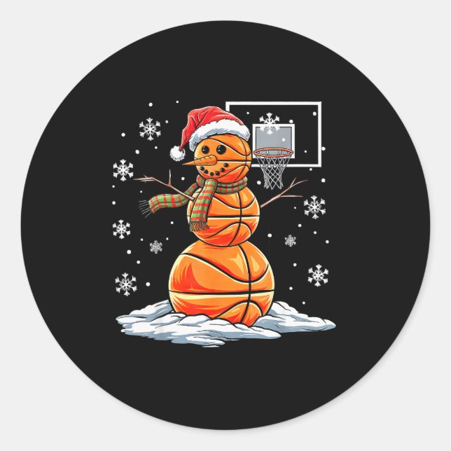 Basketball Snowman Player Santa Hat Christmas Funn Classic Round Sticker (Front)