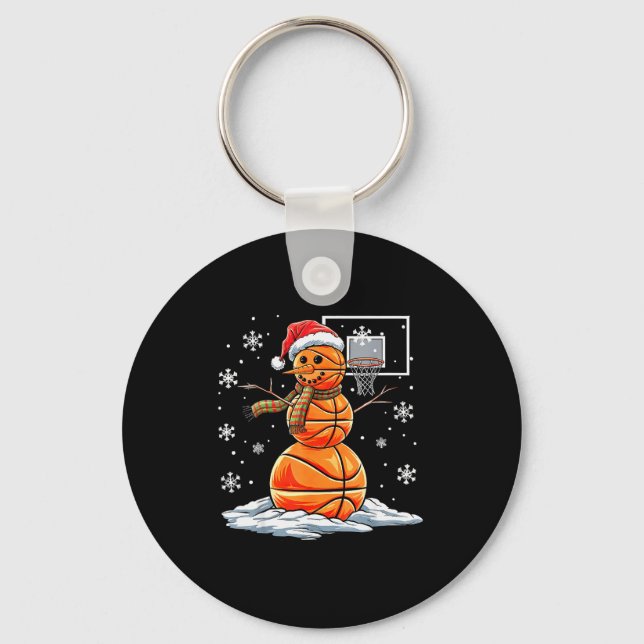Basketball Snowman Player Santa Hat Christmas Funn Keychain (Front)
