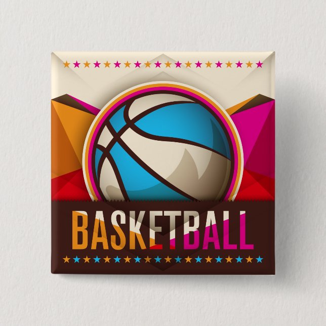 Basketball Sport Ball Game Cool Abstract 2 Inch Square Button (Front)