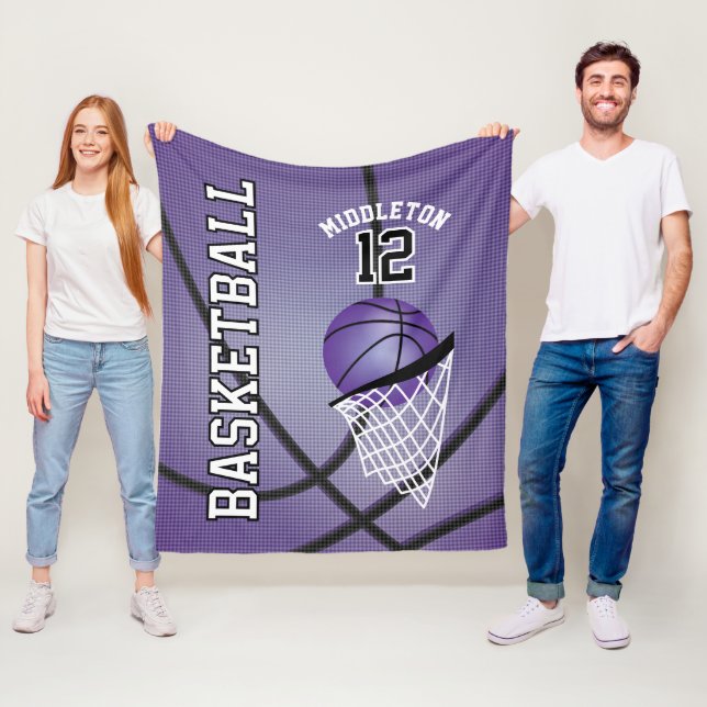 Basketball 🏀 Sport Design in Purple Fleece Blanket (In Situ)