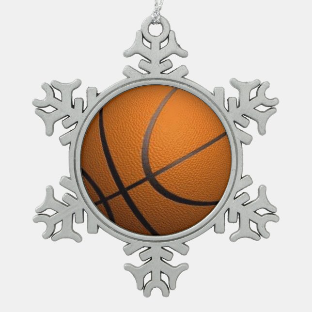 Basketball Sport Snowflake Pewter Christmas Ornament (Front)