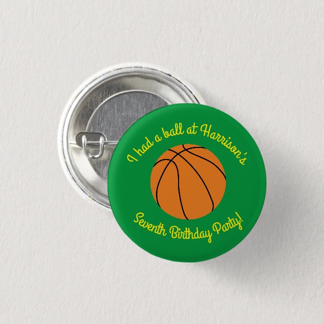 Basketball Sports Birthday Party 1 Inch Round Button (Front & Back)