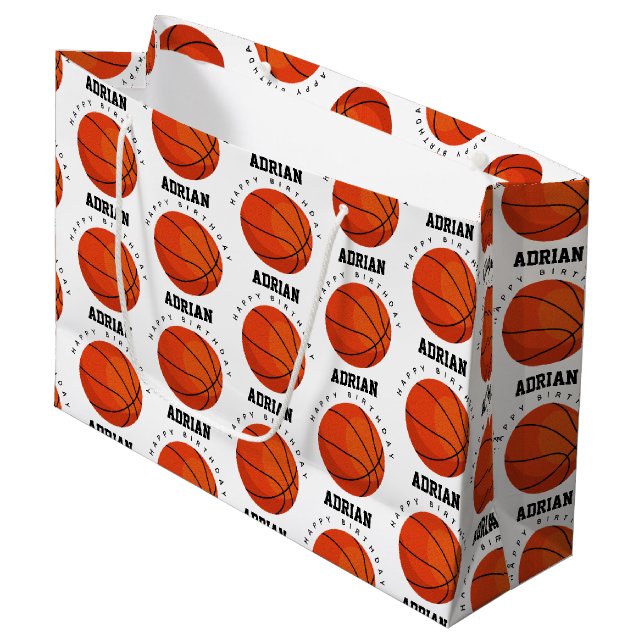 Basketball Sports Birthday Party Personalized Name Large Gift Bag (Front Angled)