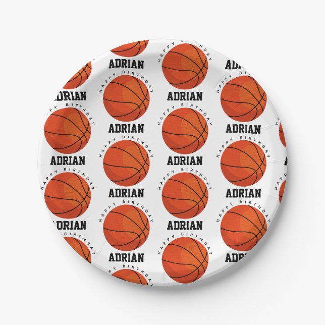 Basketball Sports Birthday Party Personalized Name Paper Plate (Front)