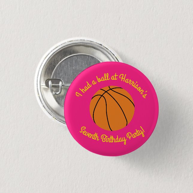 Basketball Sports Birthday Party Pink 1 Inch Round Button (Front & Back)