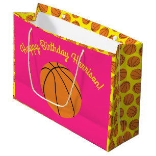 Basketball Sports Birthday Party Pink Large Gift Bag