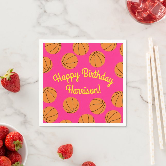 Basketball Sports Birthday Party Pink Napkin (Insitu)