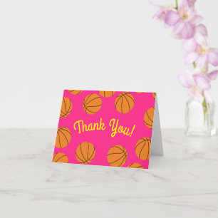 Basketball Sports Birthday Party Pink Thank You Card