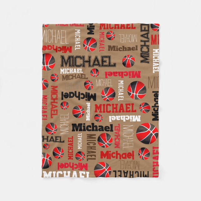 Basketball sports black red brown custom name fleece blanket (Front)