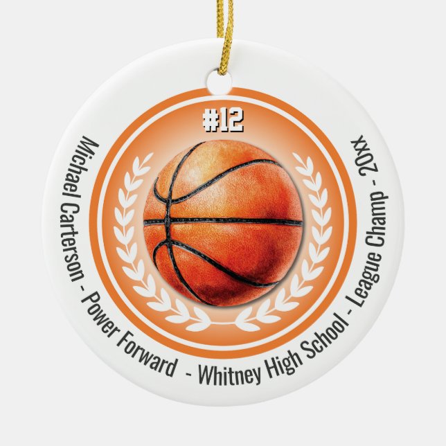 Basketball Sports Champion Team Monogram Ceramic Ornament (Front)